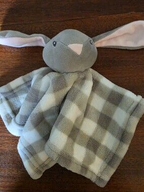 Lila & Jack Gray And White Bunny Lovey Security Blanket Plaid Baby Plush Toy
